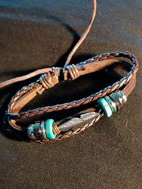 Brown Leather Multi-Strand Bracelet with Turquoise Accents